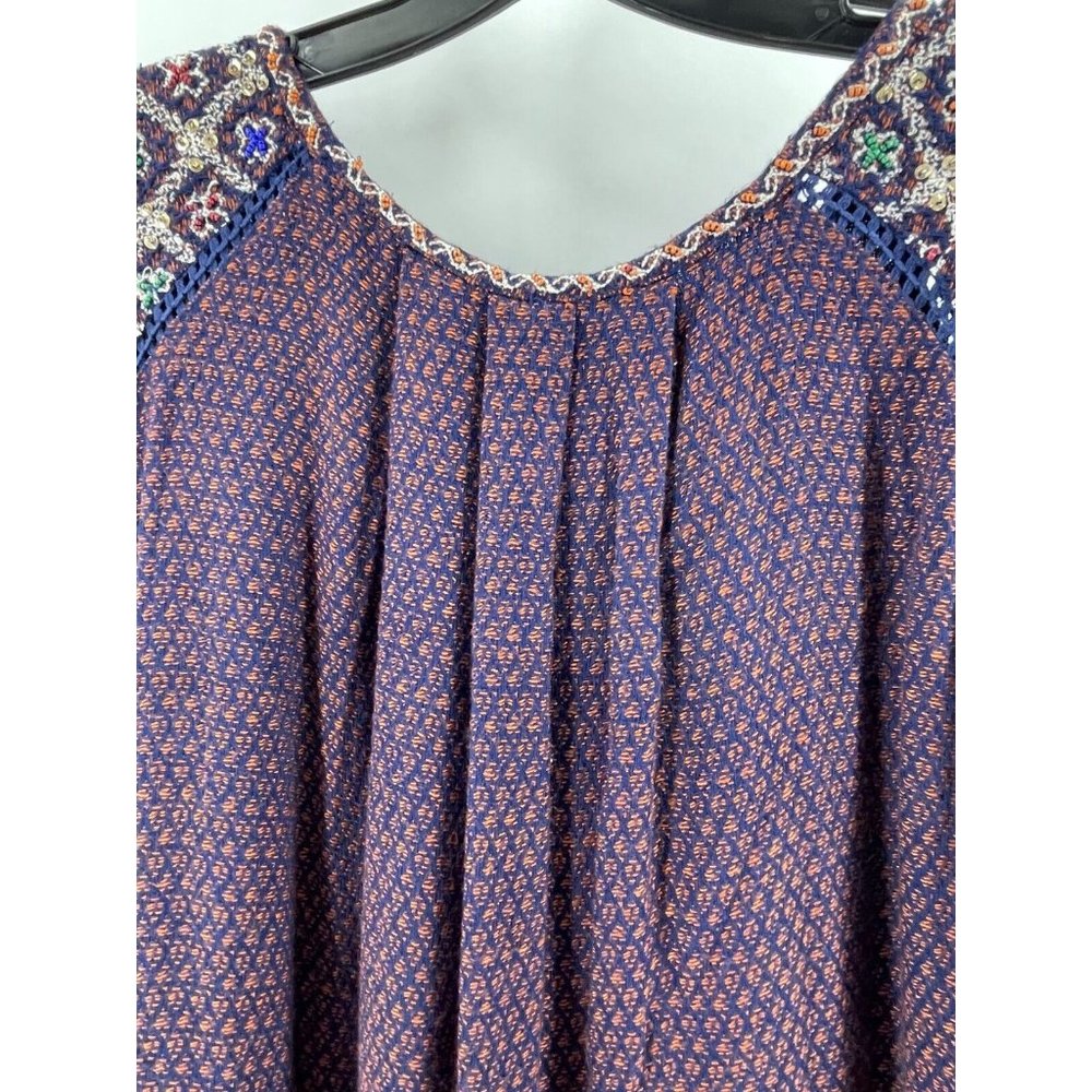 Free People Short Sleeve Embroidered Sequin Shirt Top Peasant Blouse Size XS - Picture 5 of 11